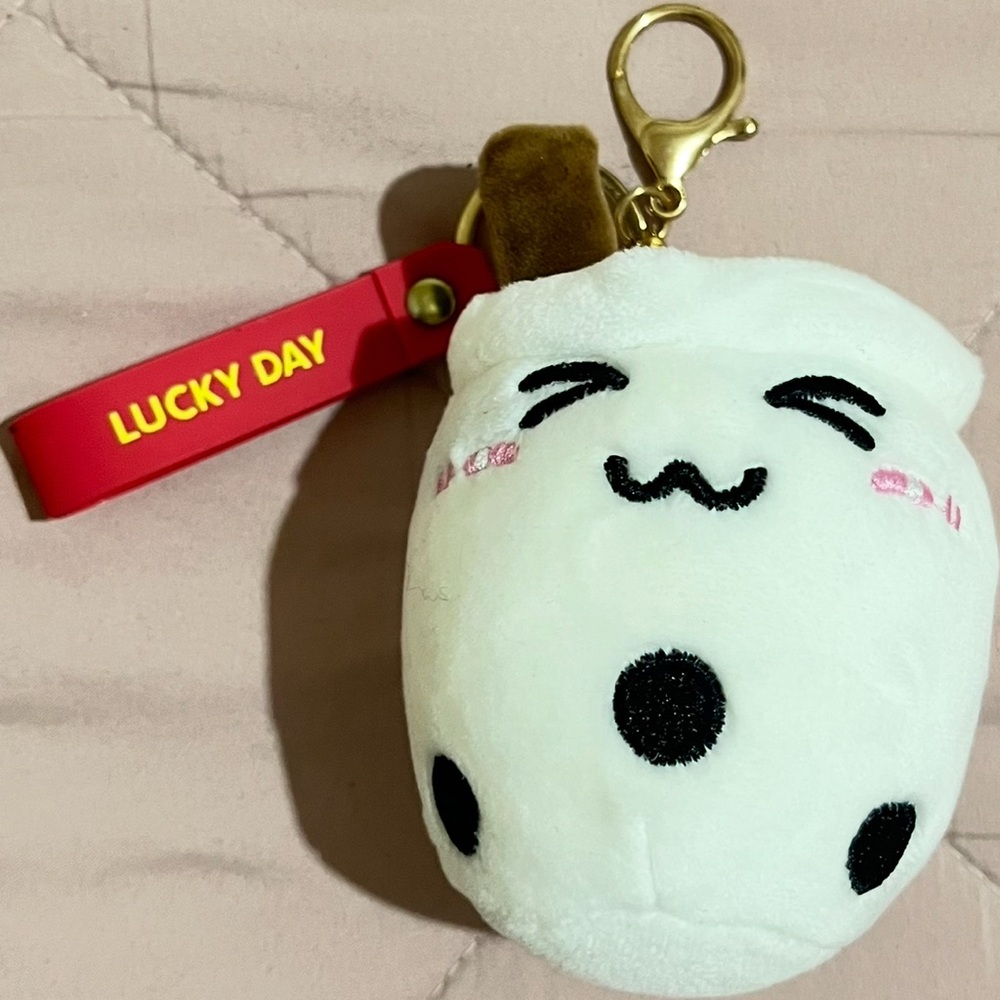 Cute White Boba Plush Keychain